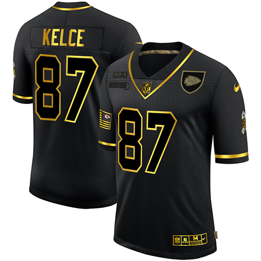 Kansas City Chiefs #87 Travis Kelce Men Nike 2020 Salute To Service Golden Limited NFL black Jerseys->houston texans->NFL Jersey